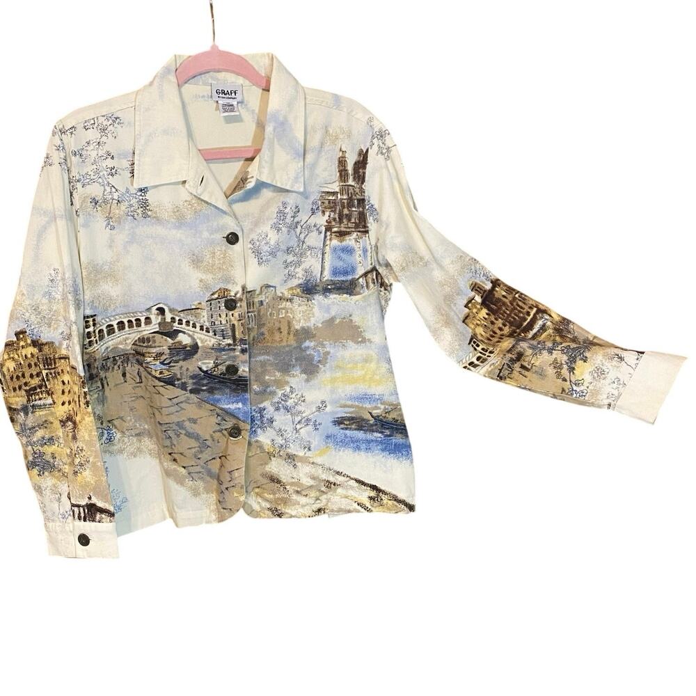 Vintage Graff by UM Company Scenic Venice Print Cotton Jacket Size Medium travel